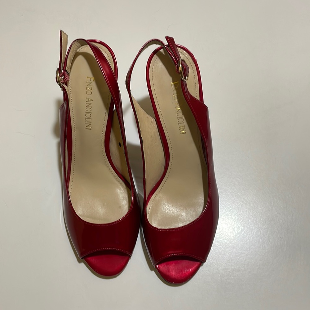 Red sling back pumps